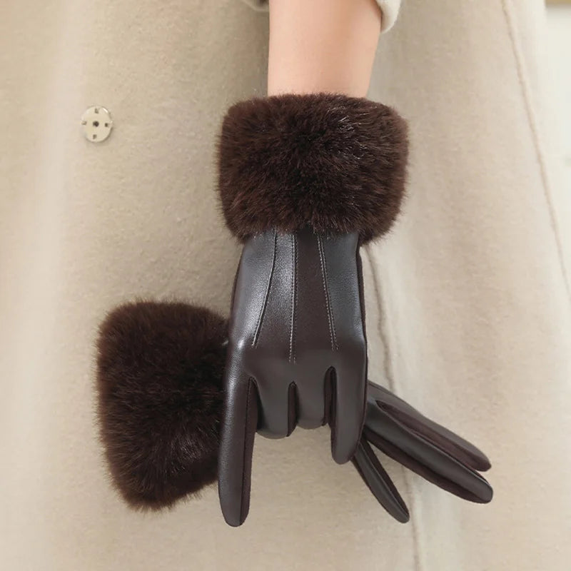 Gants Effet Cuir Bordés