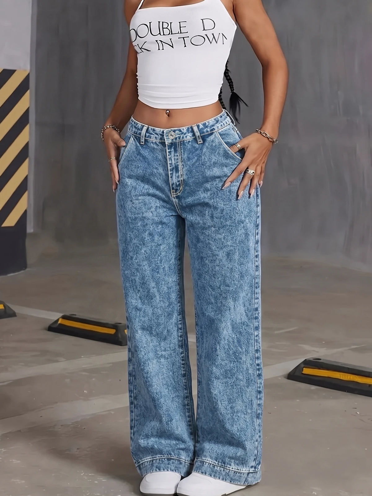Jean Large Taille Haute Bleu Vintage
