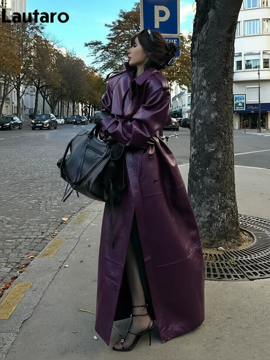 Trench Long Effet Cuir