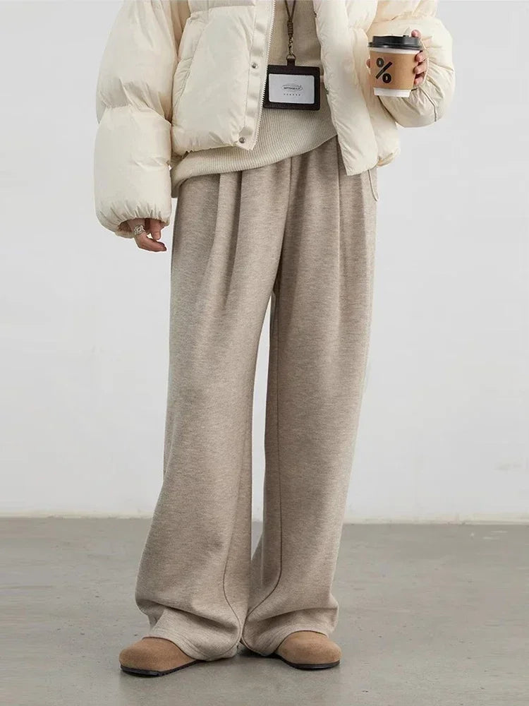 Pantalon Large Plissé Taille Haute