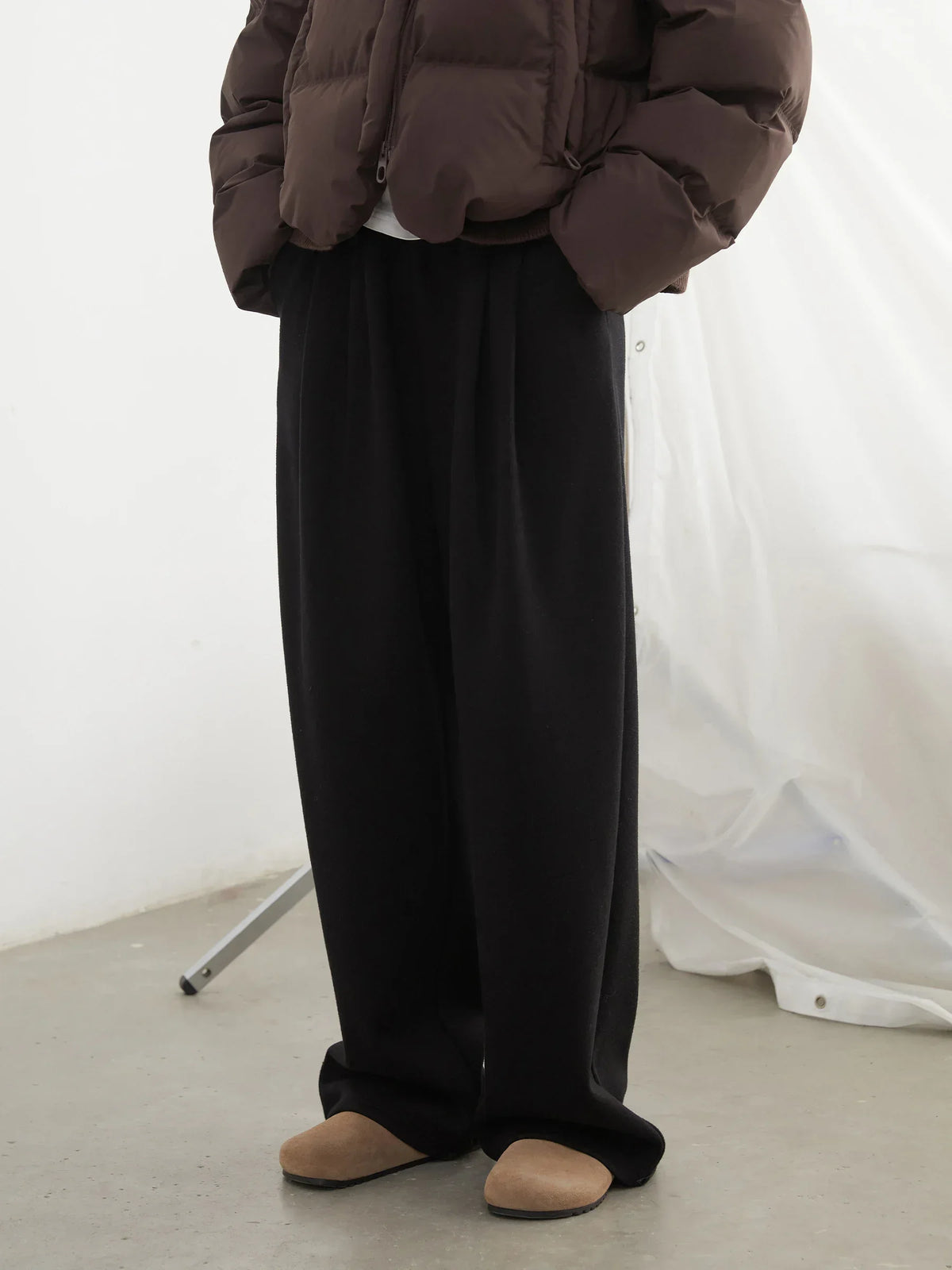 Pantalon Large Plissé Taille Haute