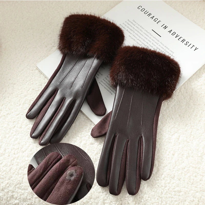 Gants Effet Cuir Bordés
