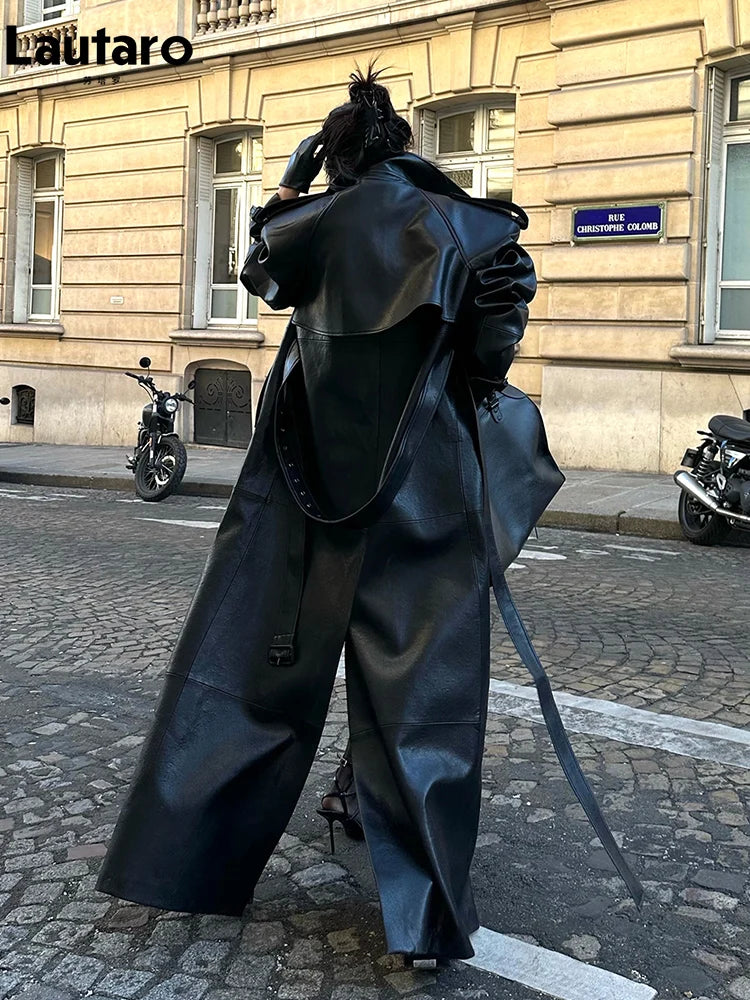 Trench Long Effet Cuir