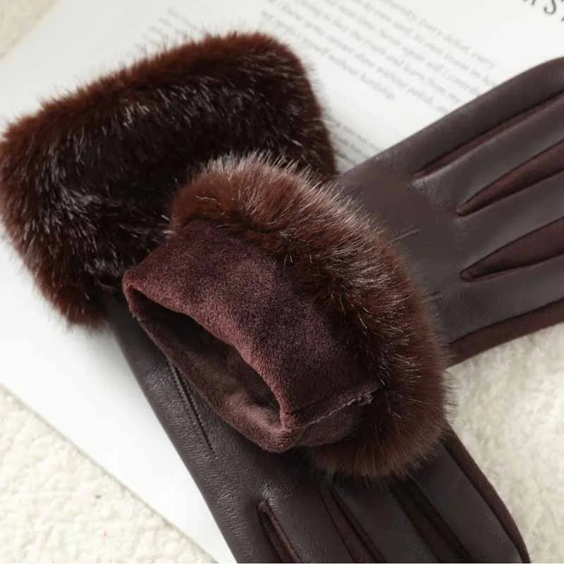 Gants Effet Cuir Bordés