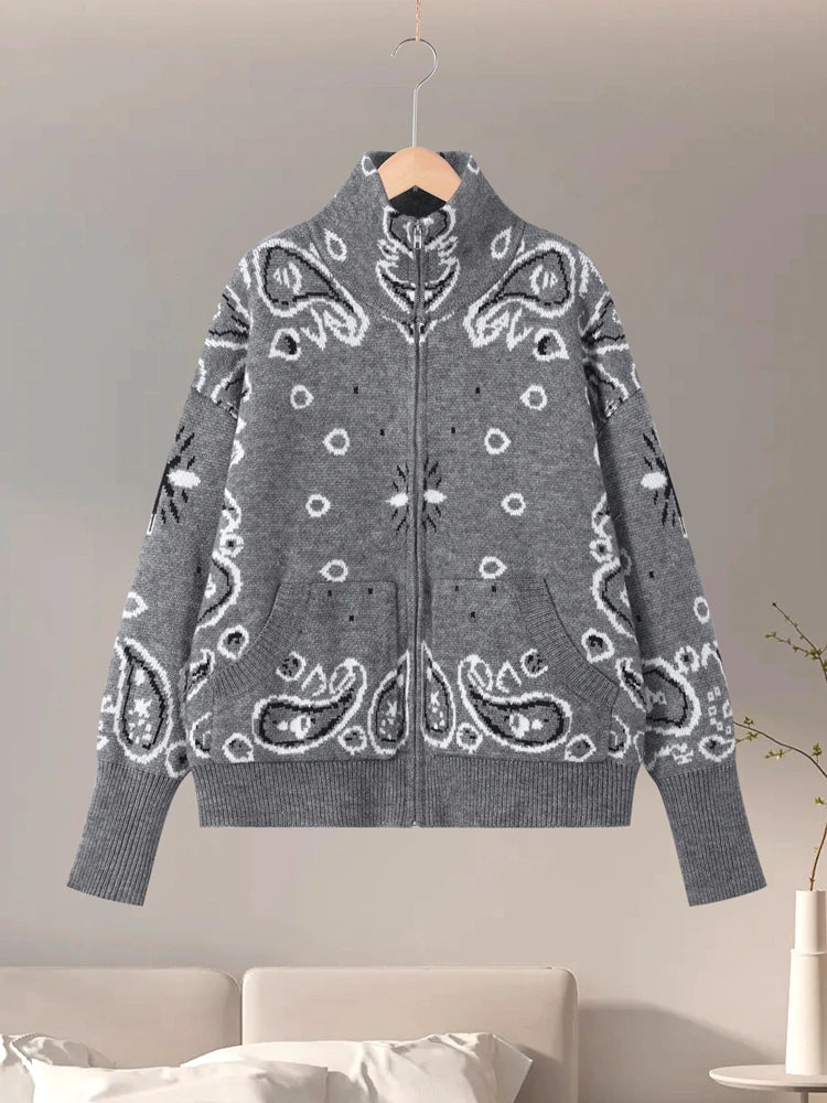 Gilet Zippé Jacquard Col Montant