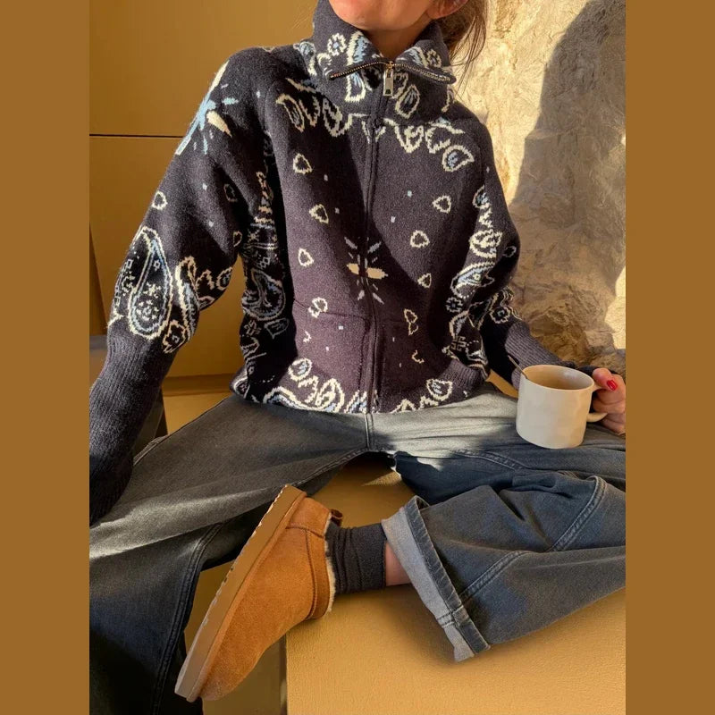 Gilet Zippé Jacquard Col Montant