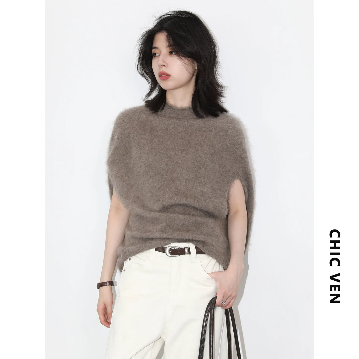 Pull Sans Manches Col Roulé