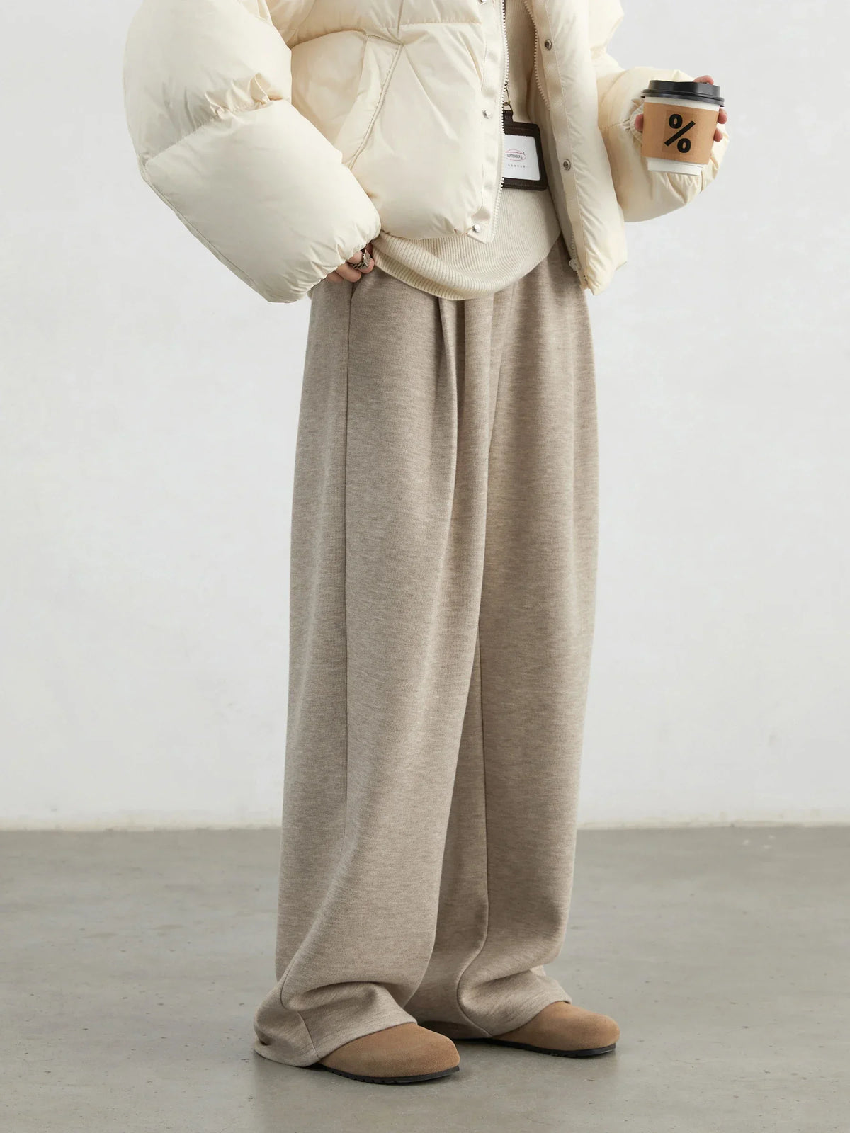 Pantalon Large Plissé Taille Haute