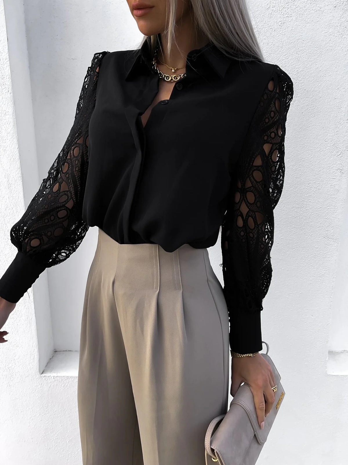 Blouse Manches Dentelle Ajourée