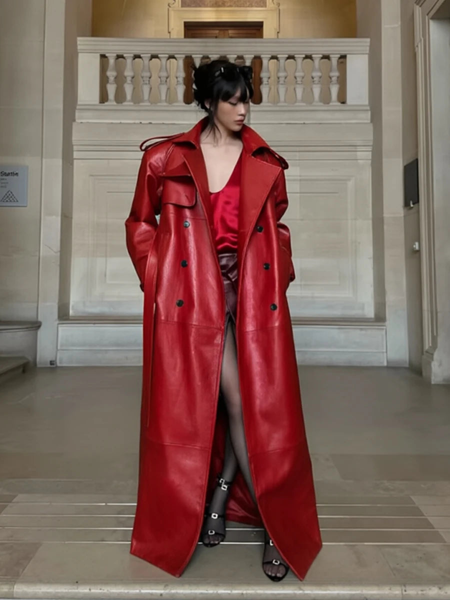 Trench Long Effet Cuir
