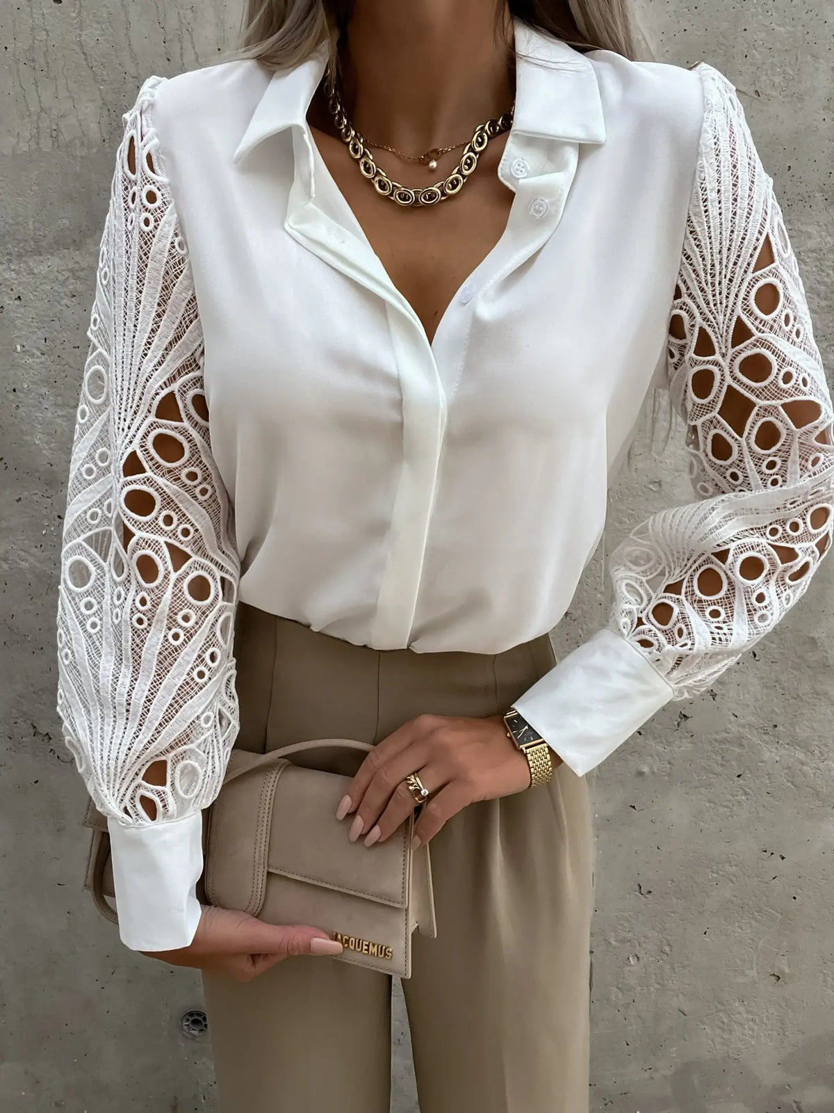 Blouse Manches Dentelle Ajourée