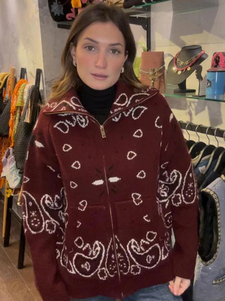 Gilet Zippé Jacquard Col Montant