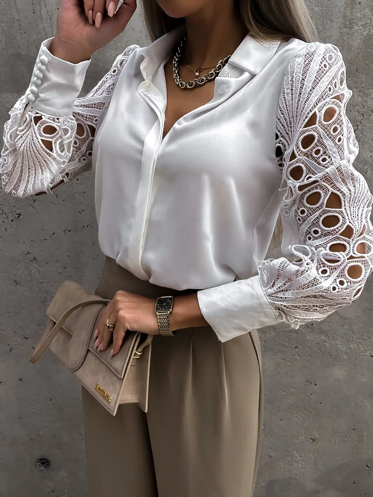 Blouse Manches Dentelle Ajourée