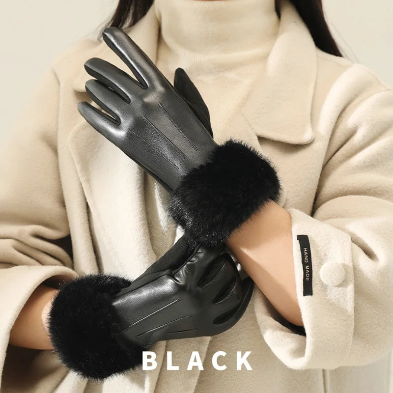 Gants Effet Cuir Bordés