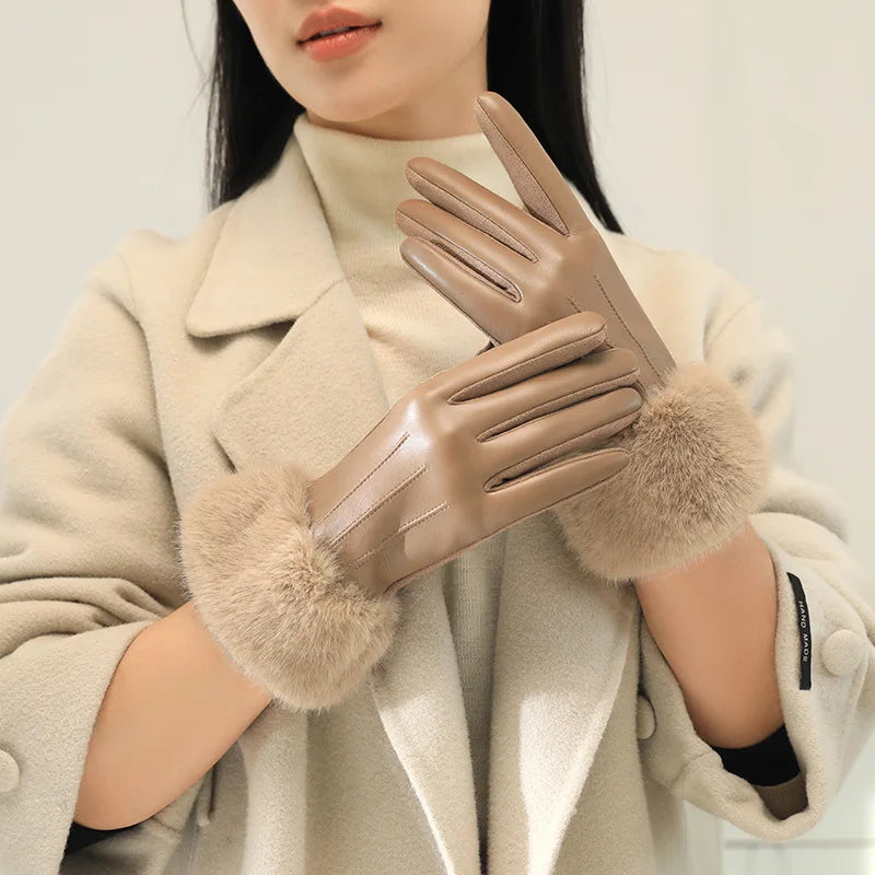 Gants Effet Cuir Bordés