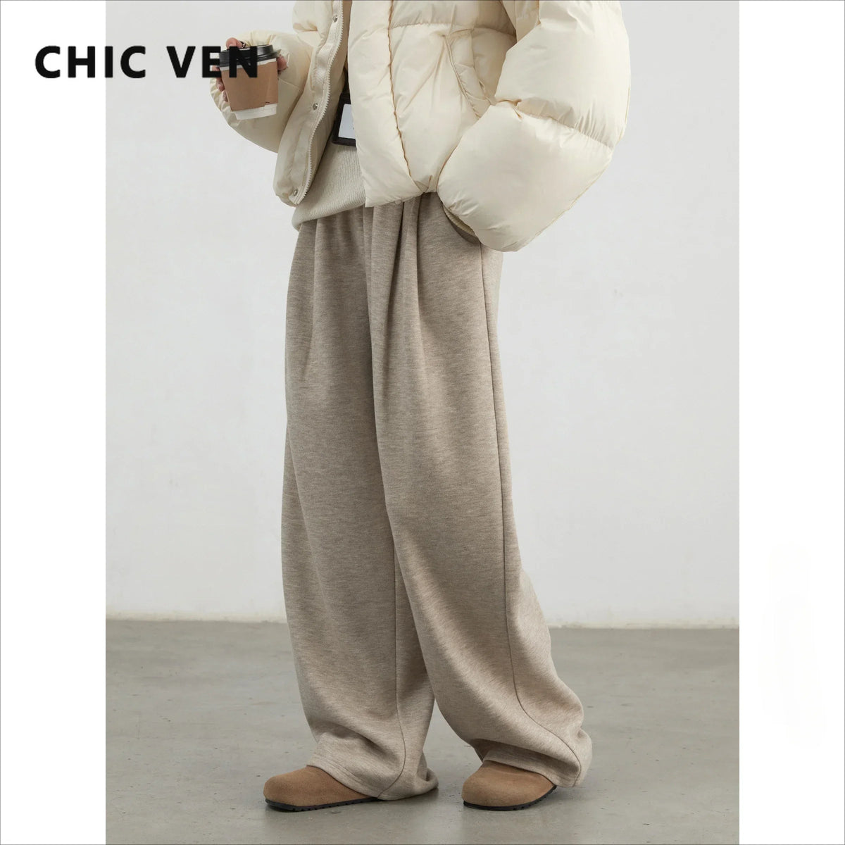 Pantalon Large Plissé Taille Haute