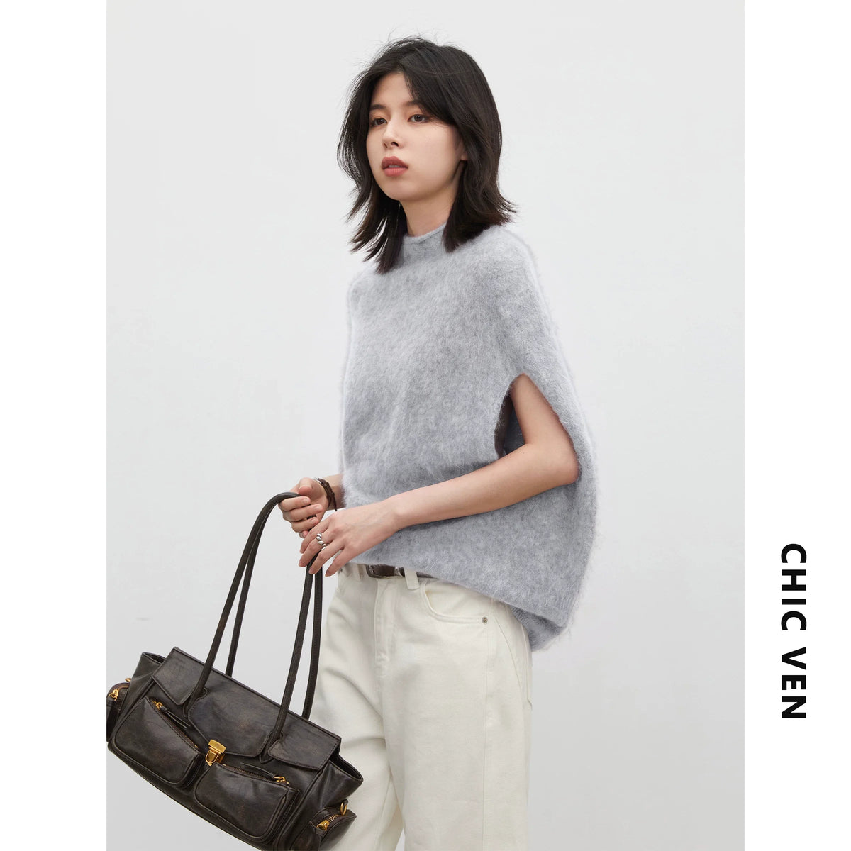 Pull Sans Manches Col Roulé