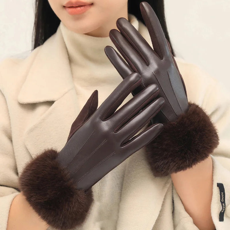 Gants Effet Cuir Bordés