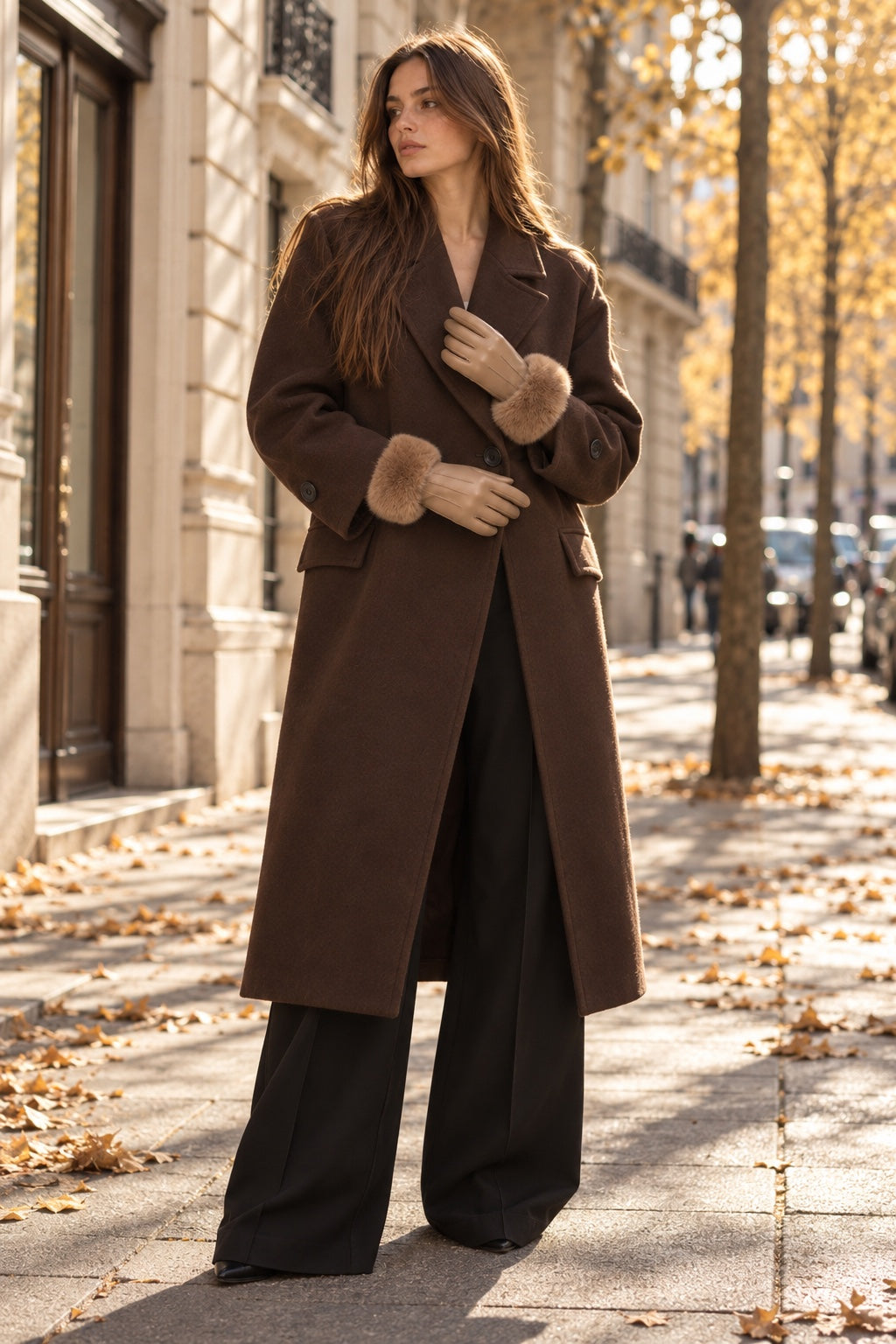 Gants Effet Cuir Bordés — Camel — porté