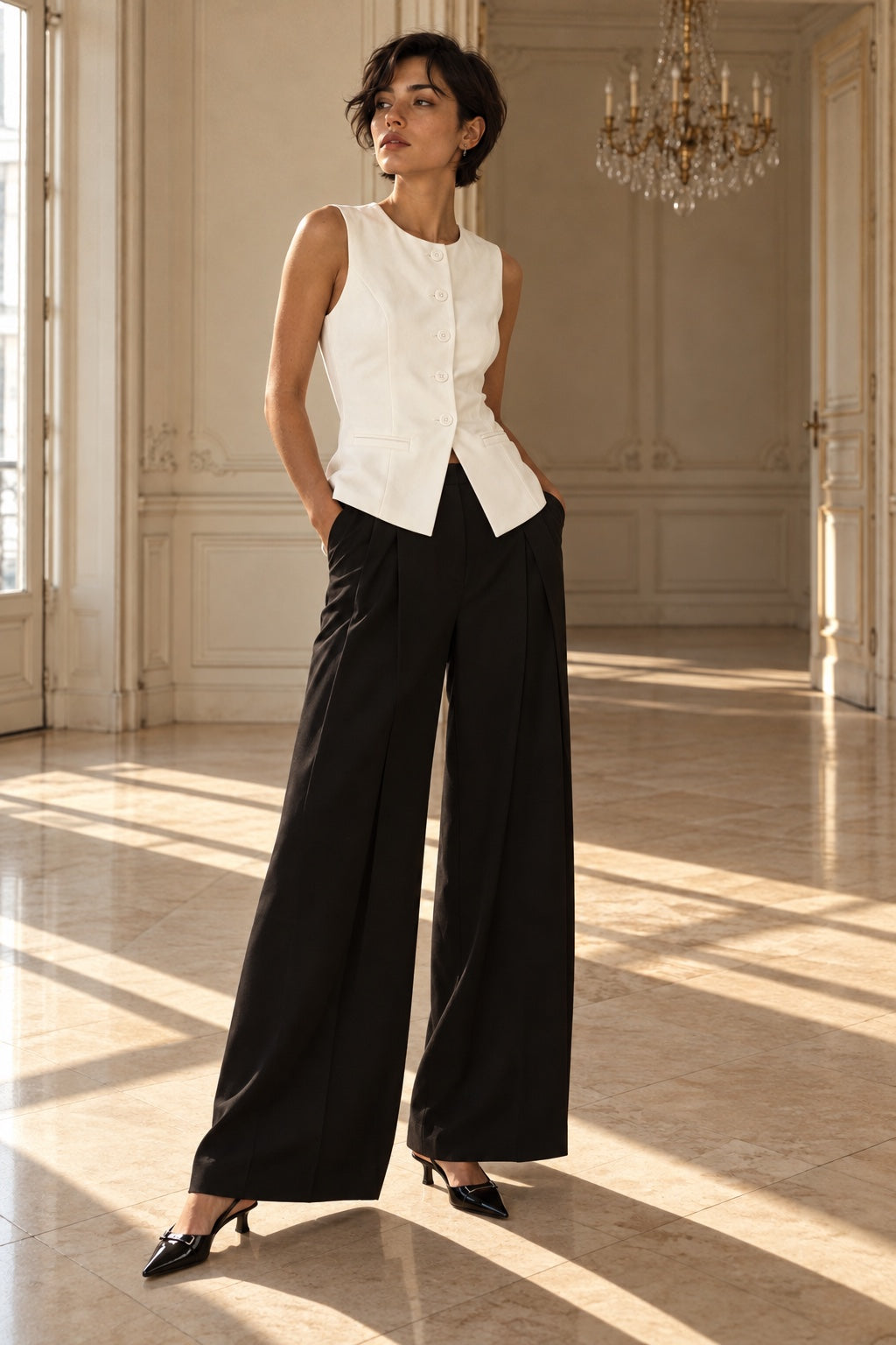 Gilet de Costume Boutonné — Blanc — porté