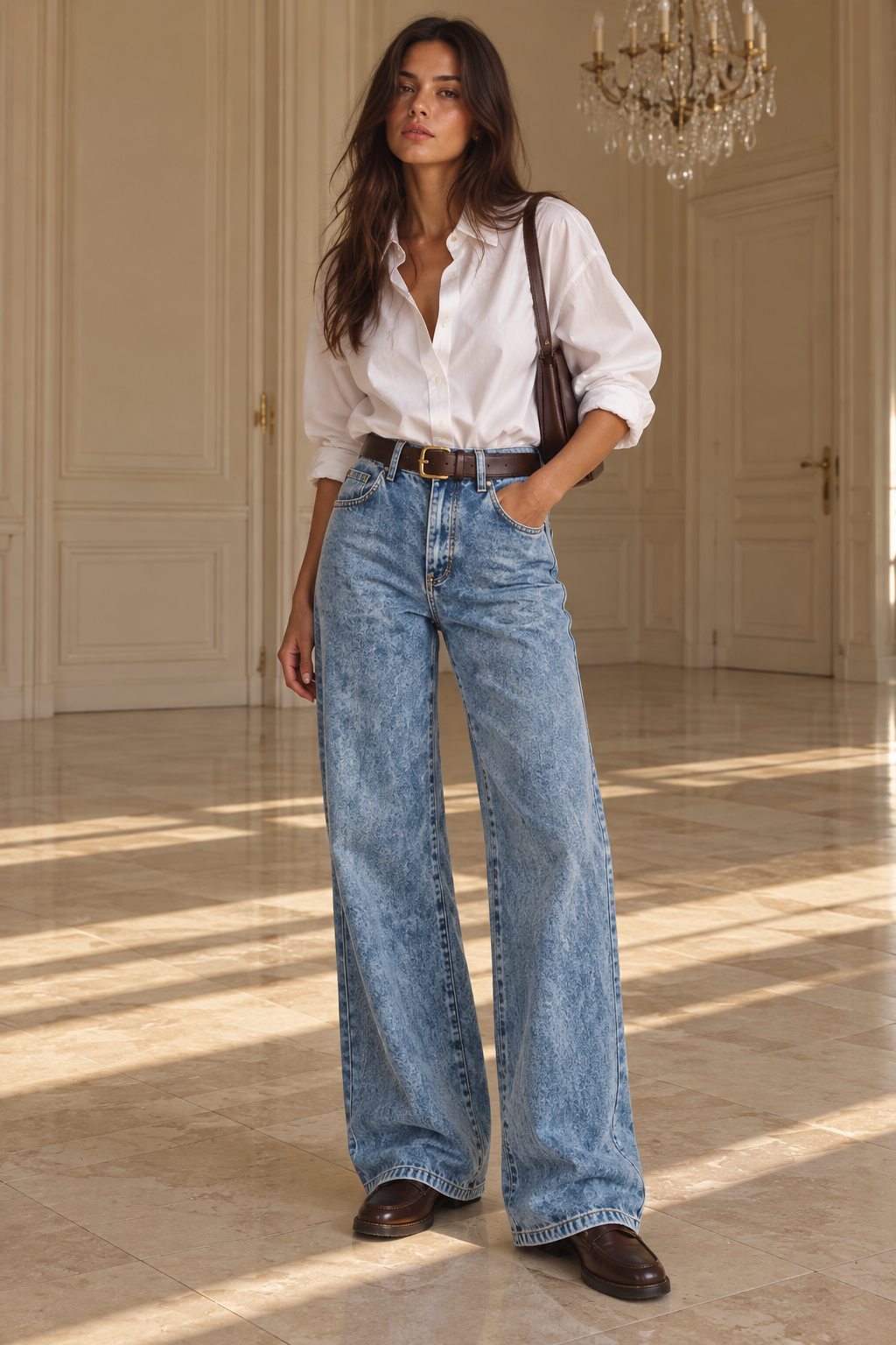 Jean Large Taille Haute Bleu Vintage