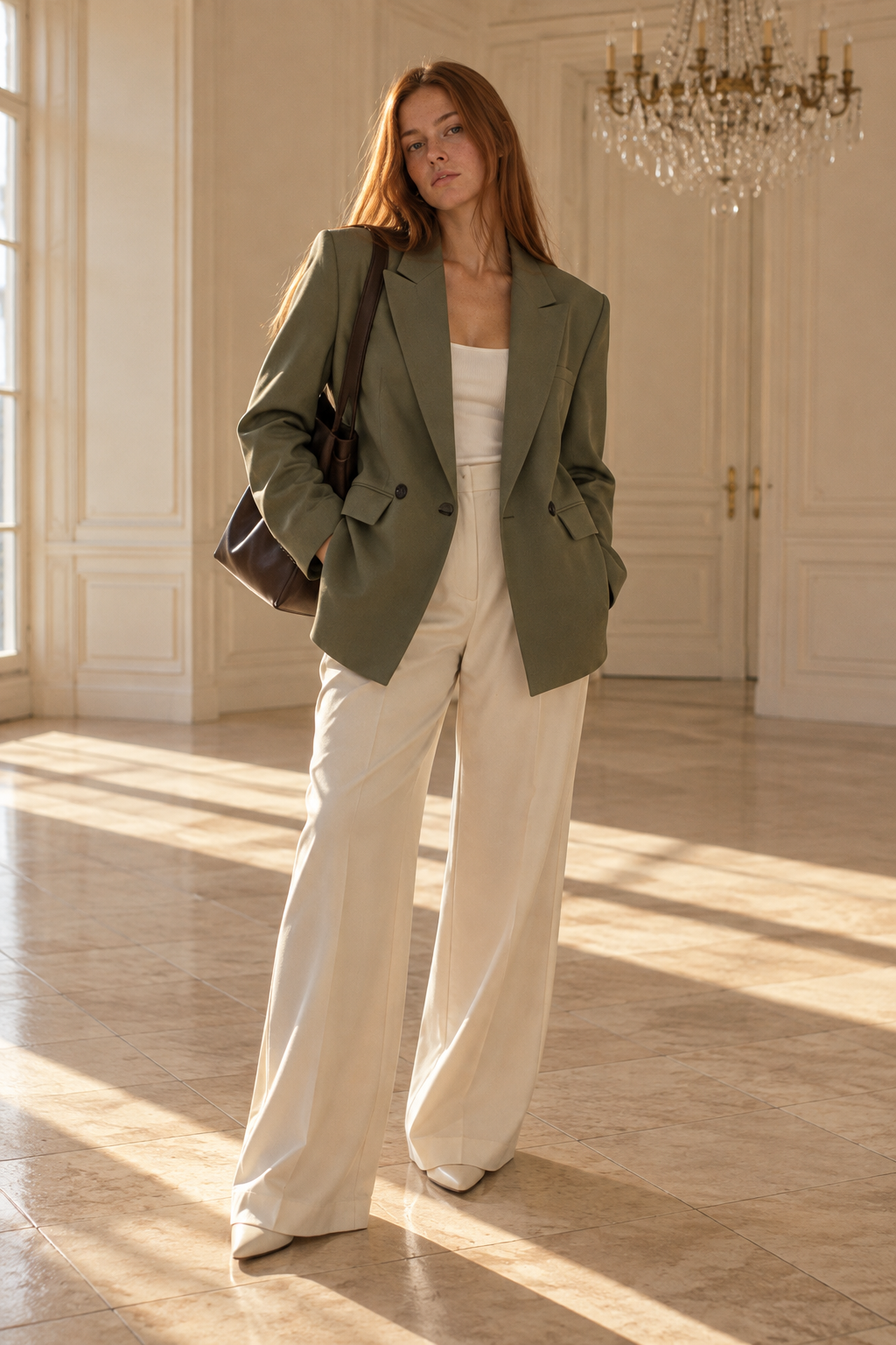 Blazer Croisé Oversize — Vert kaki — porté