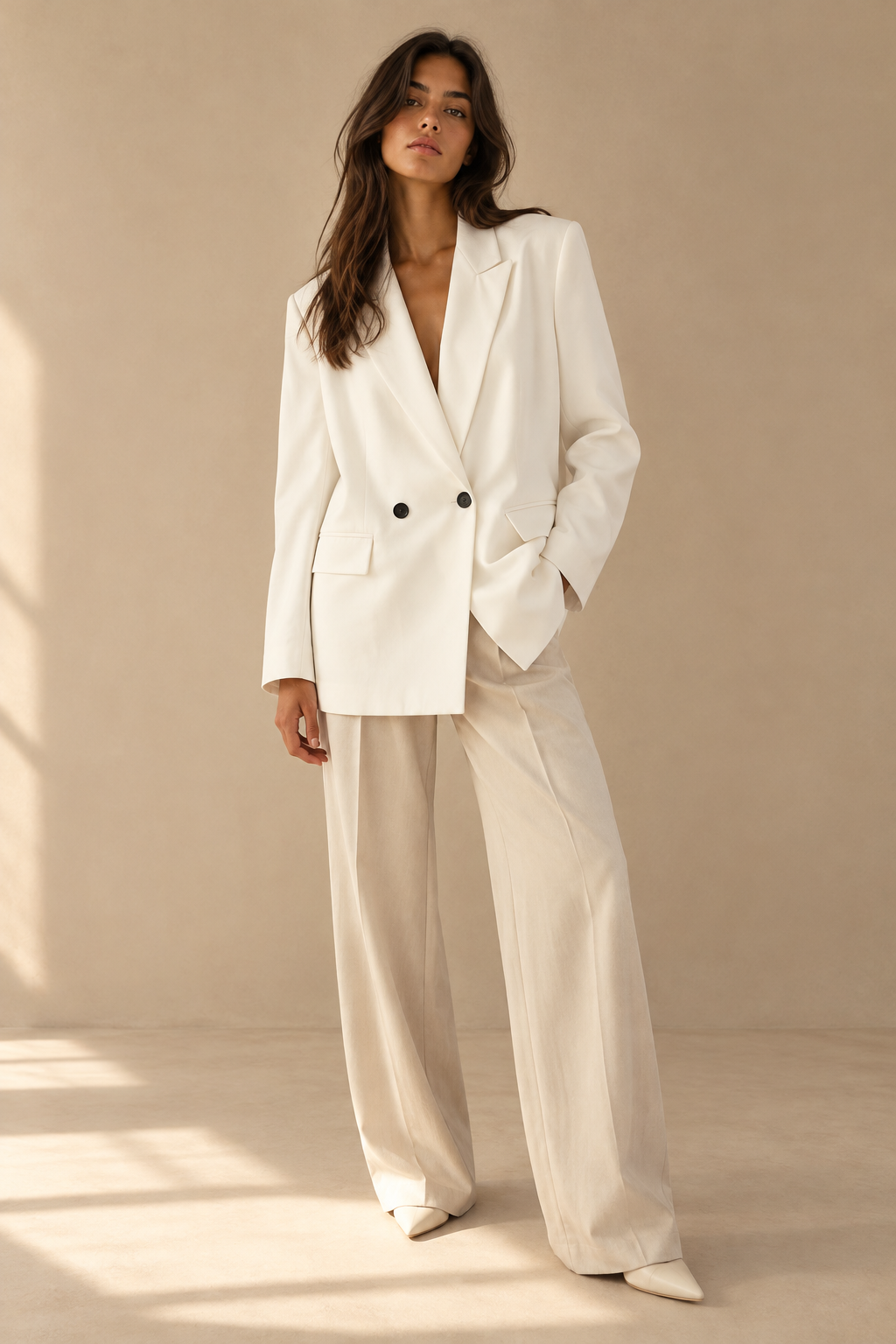 Blazer Croisé Oversize — Blanc — porté