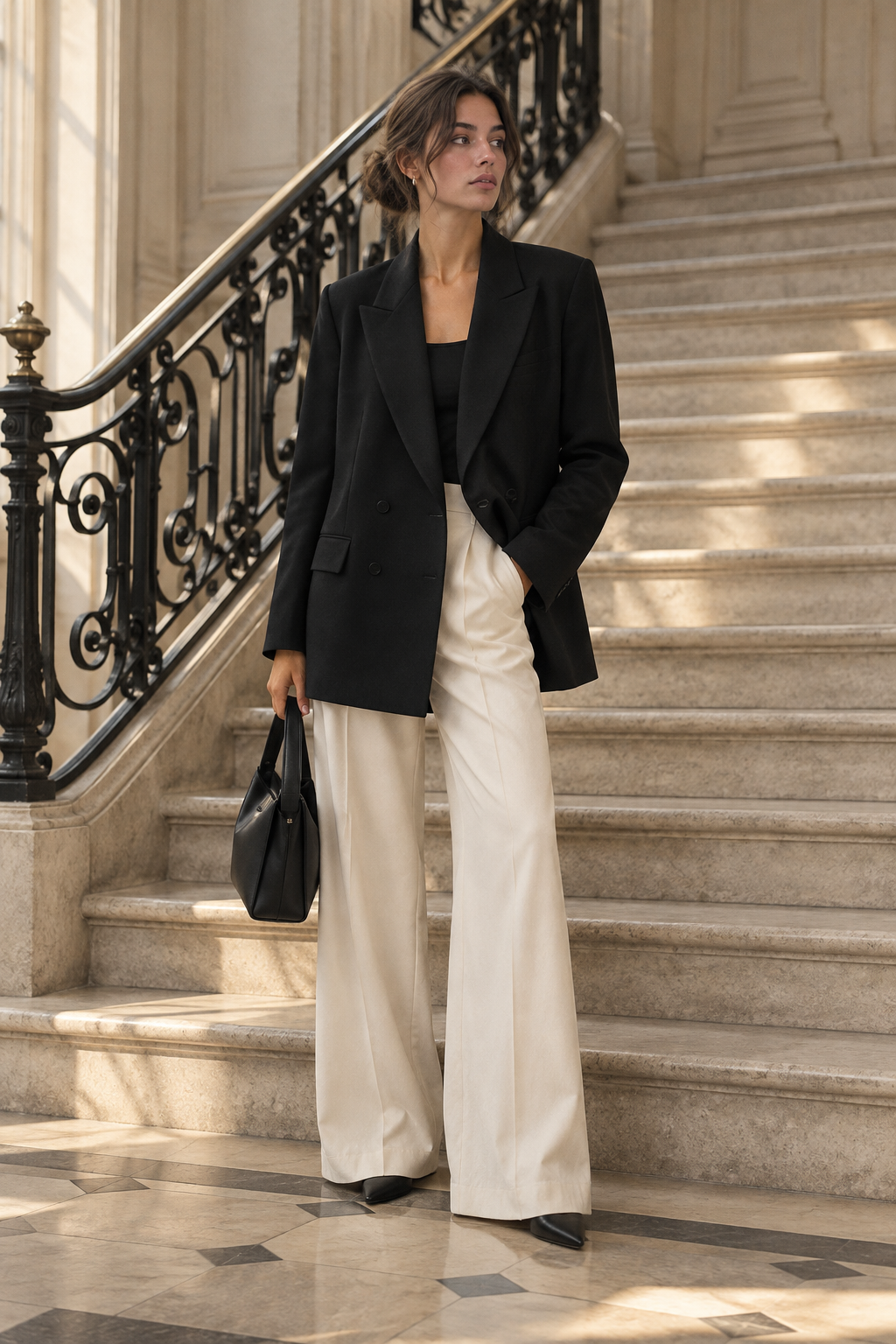 Blazer Croisé Oversize — Noir — porté