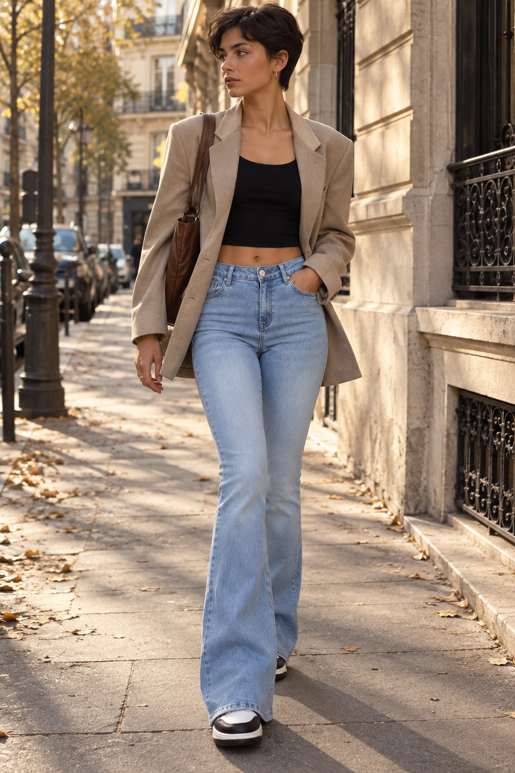 Jean Évasé Stretch — Bleu clair — porté