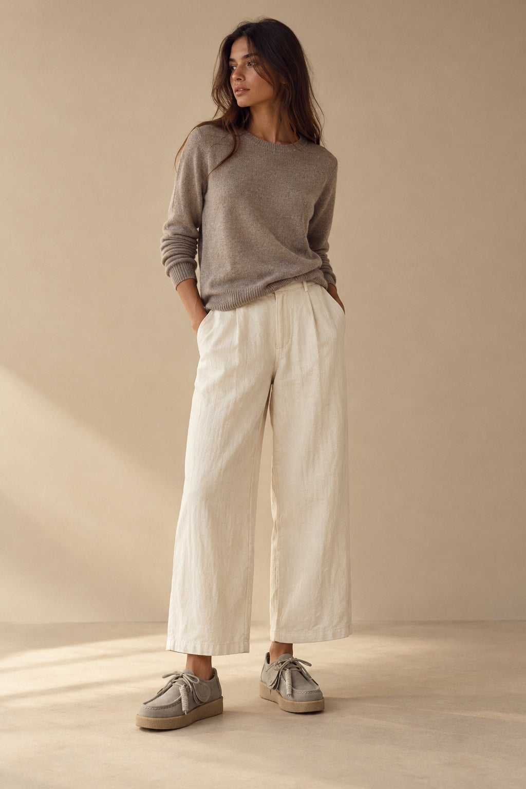 Mocassins à Lacets en Daim — Gris — porté
