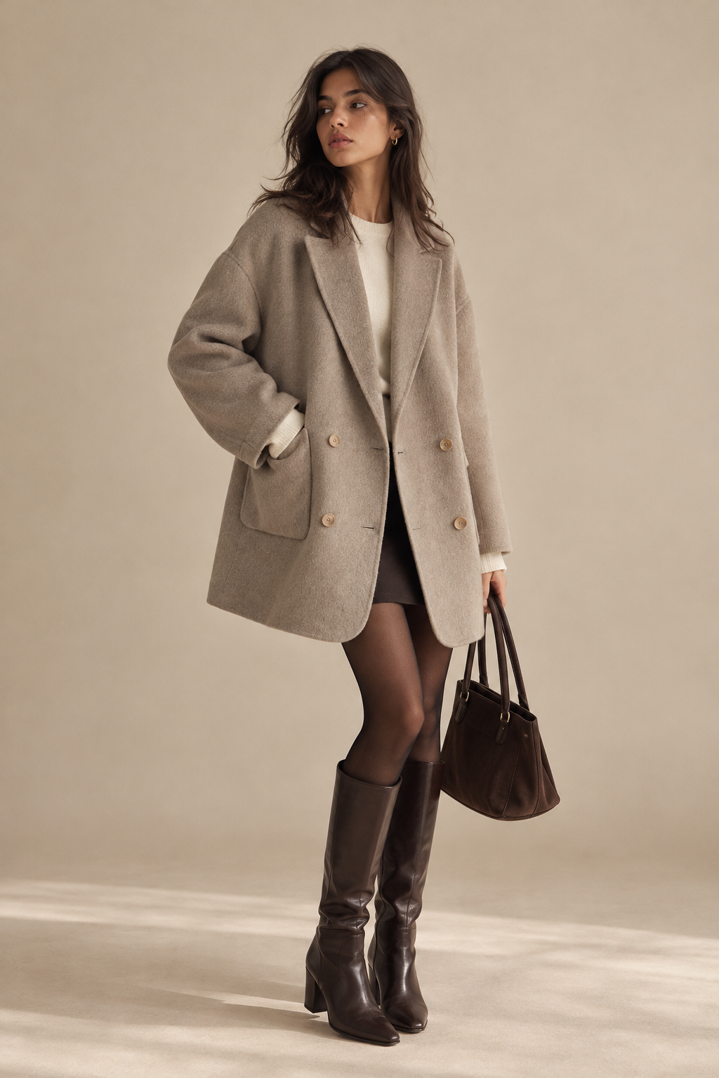Manteau Long Double Face — Avoine — porté