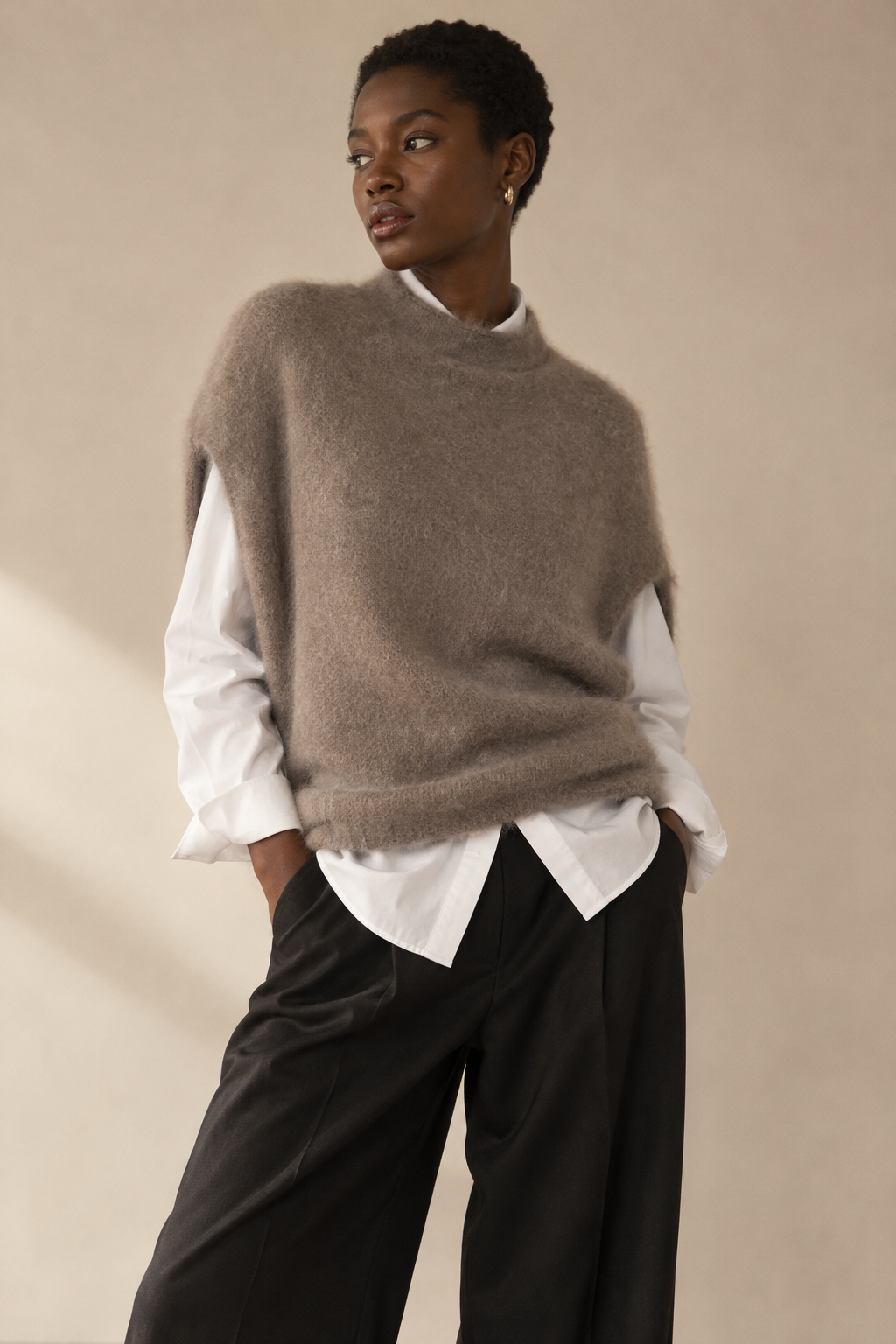 Pull Sans Manches Col Roulé