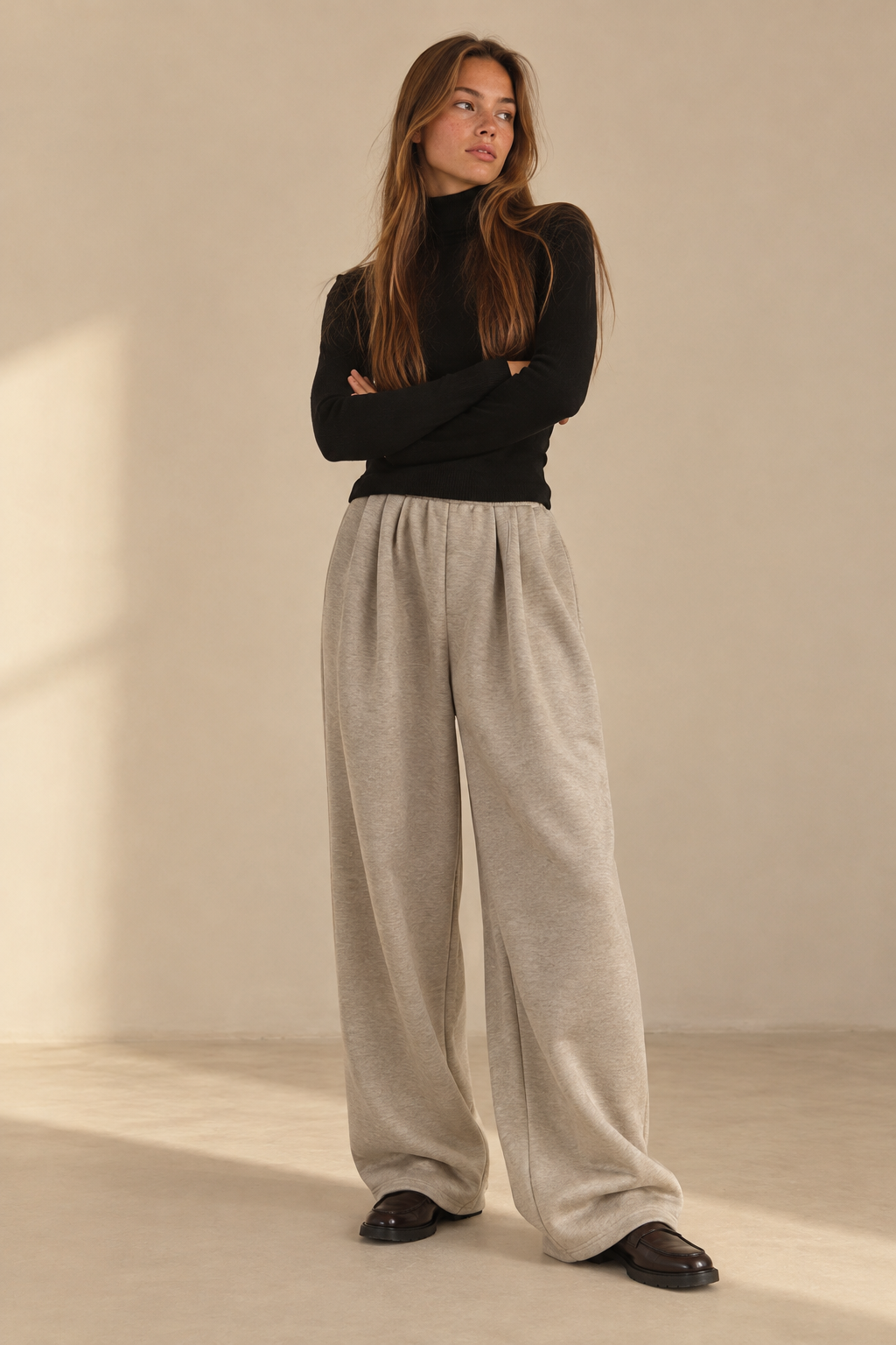Pantalon Large Plissé Taille Haute