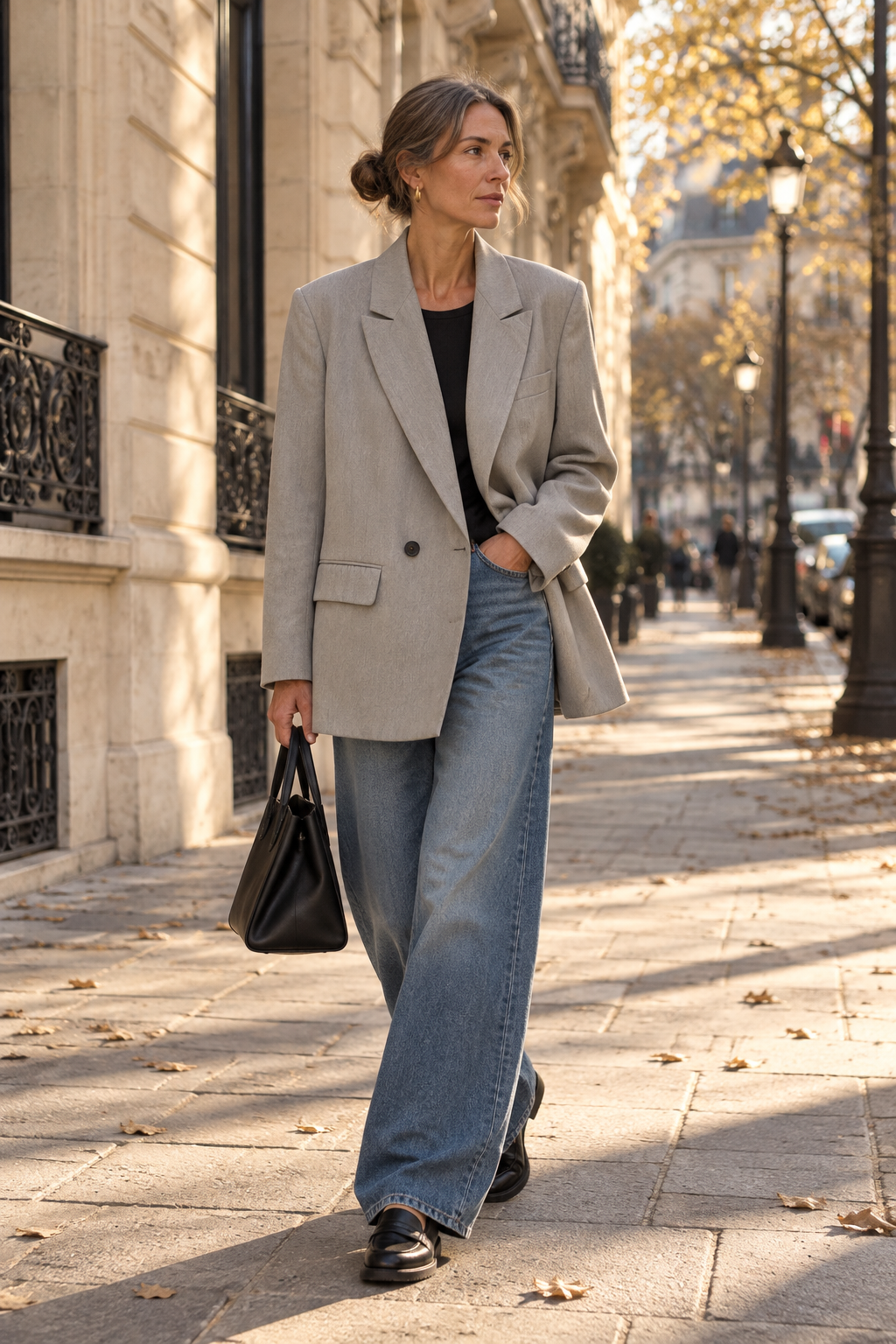 Blazer Croisé Oversize — Gris — porté