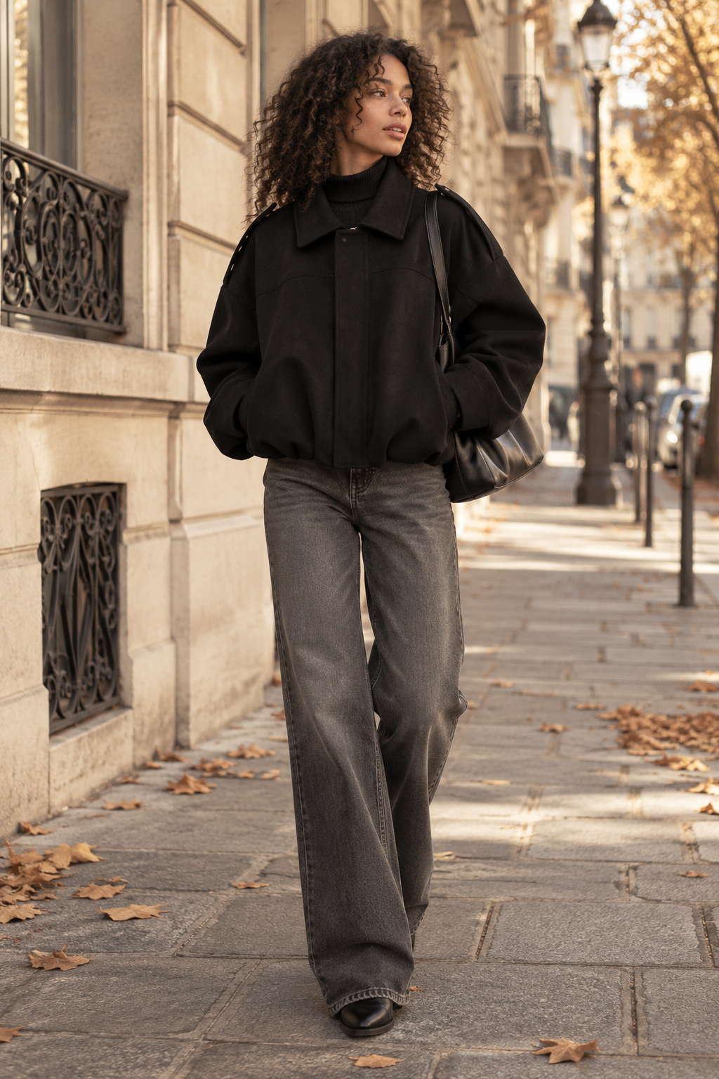 Bomber en Suédine — Noir — porté