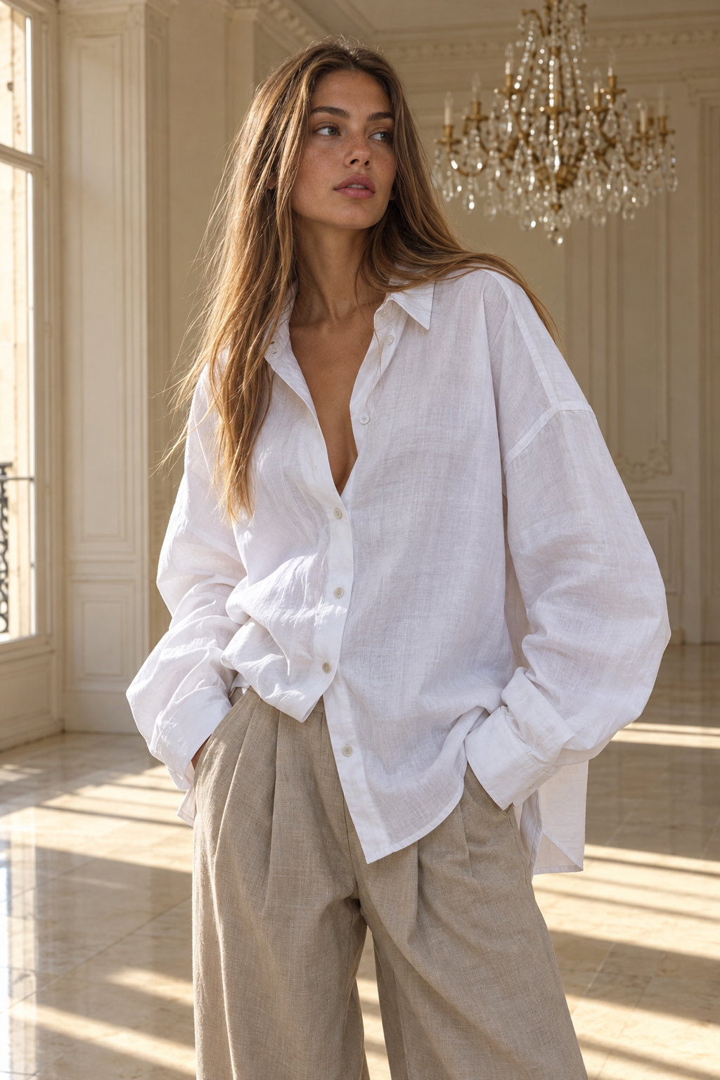 Chemise Oversize en Coton — Blanc — porté