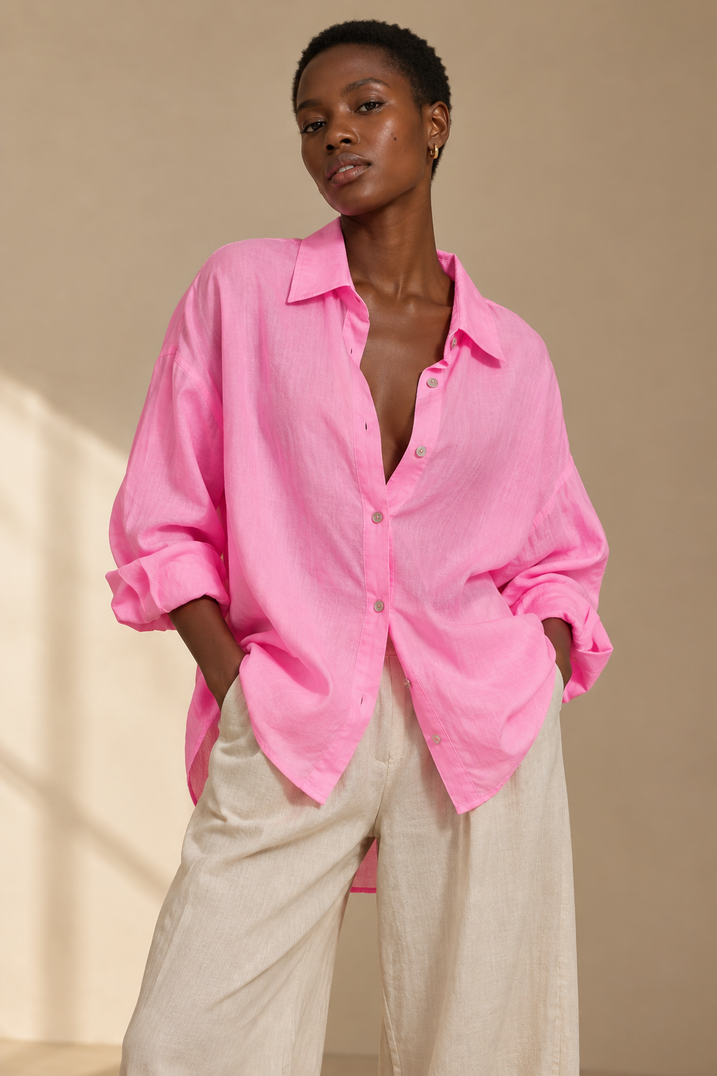 Chemise Oversize en Coton — Rose — porté
