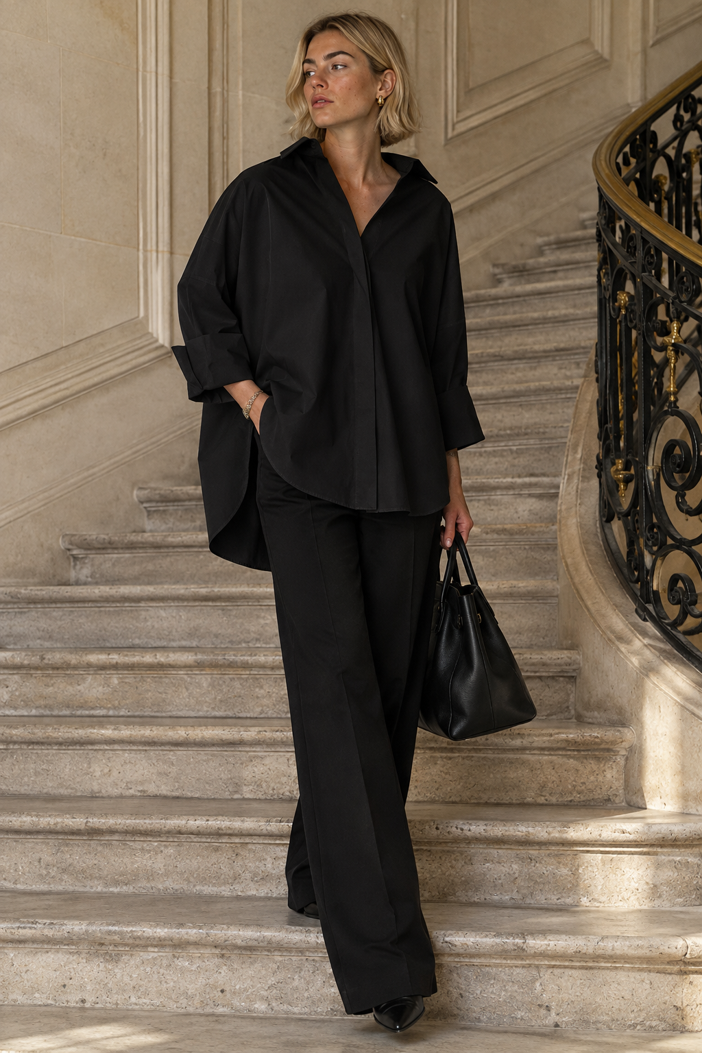 Chemise Blanche Oversize — Noir — porté