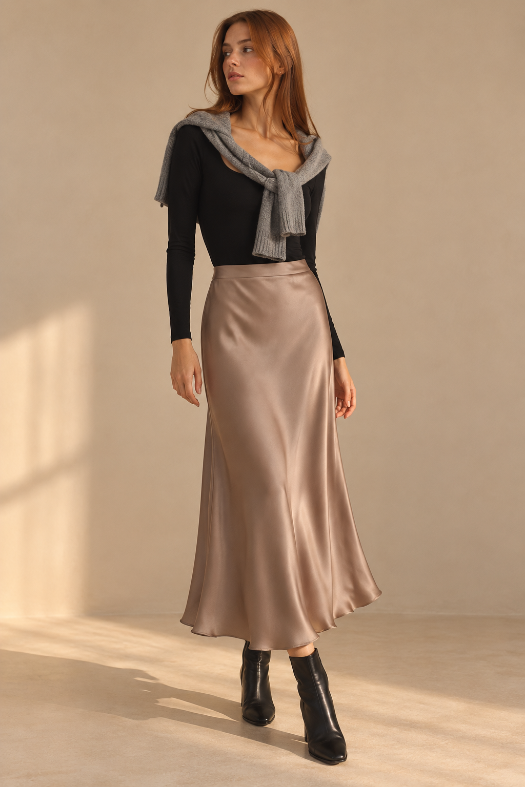 Jupe Midi Satinée