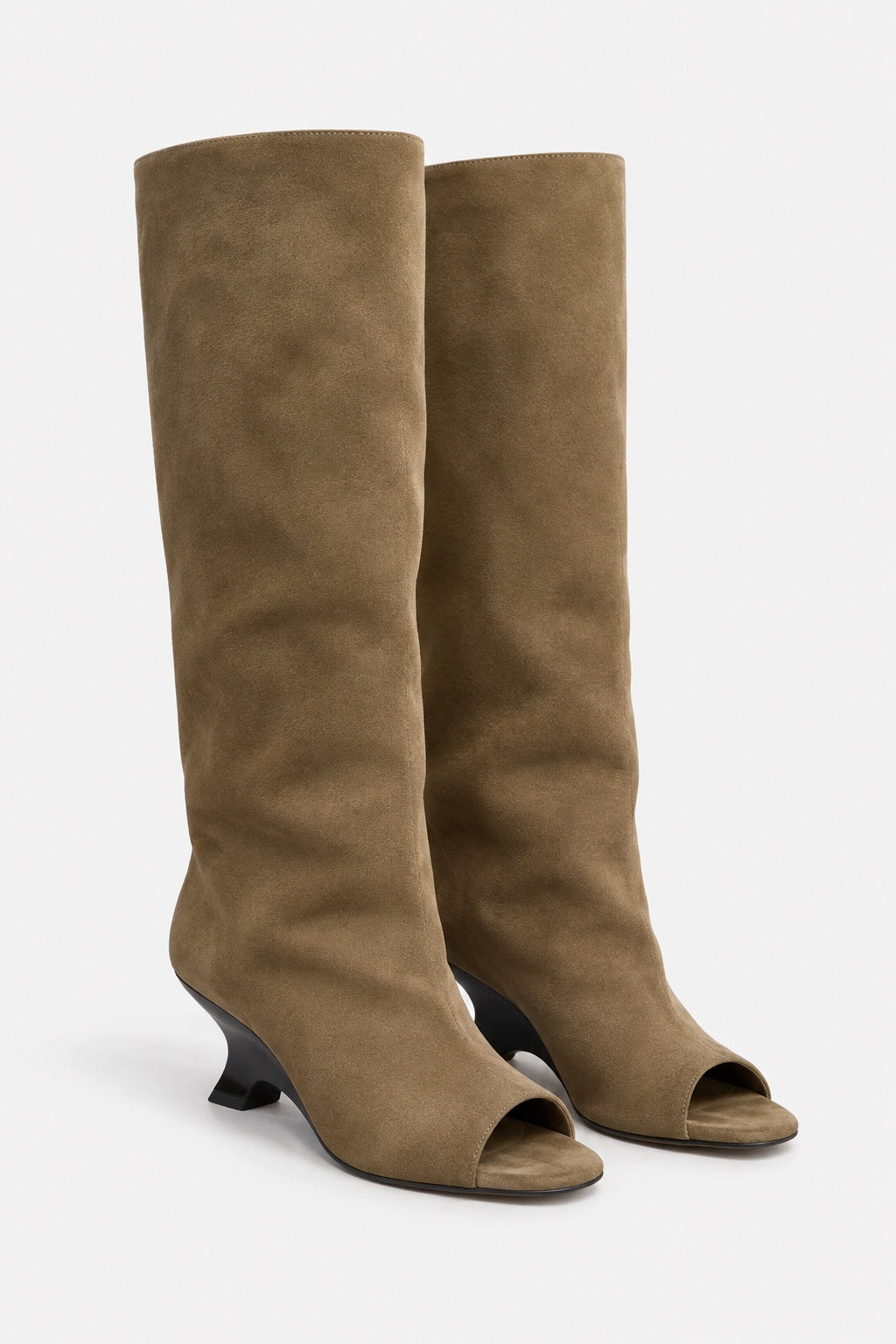Bottes Hautes Talon Biseauté — Marron daim — produit