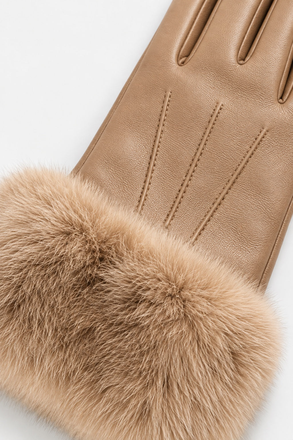 Gants Effet Cuir Bordés — Camel — détail