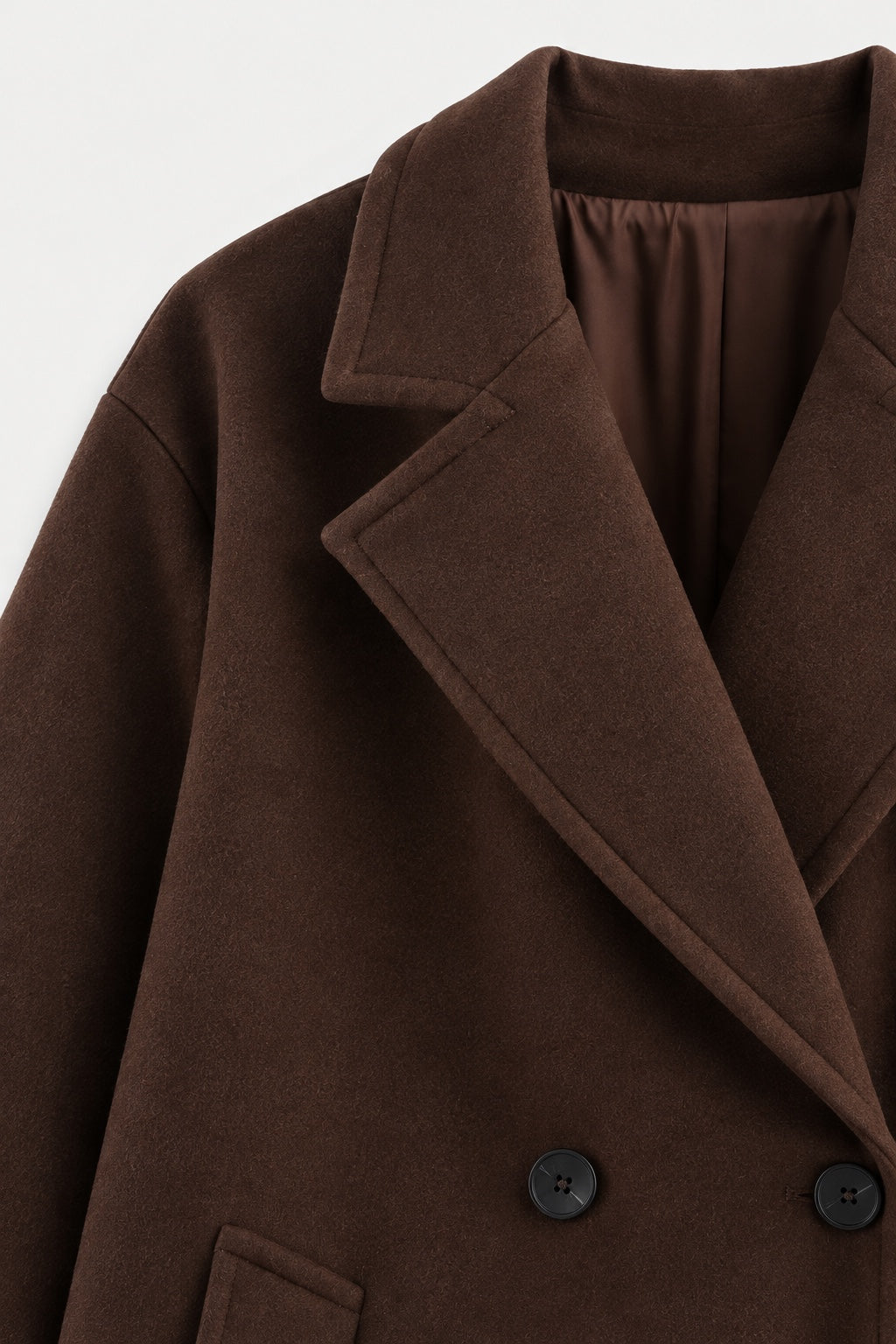 Manteau en Laine Col Cranté — Marron — détail