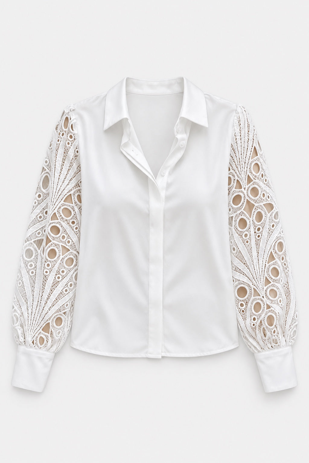 Blouse Manches Dentelle Ajourée — Blanc — produit