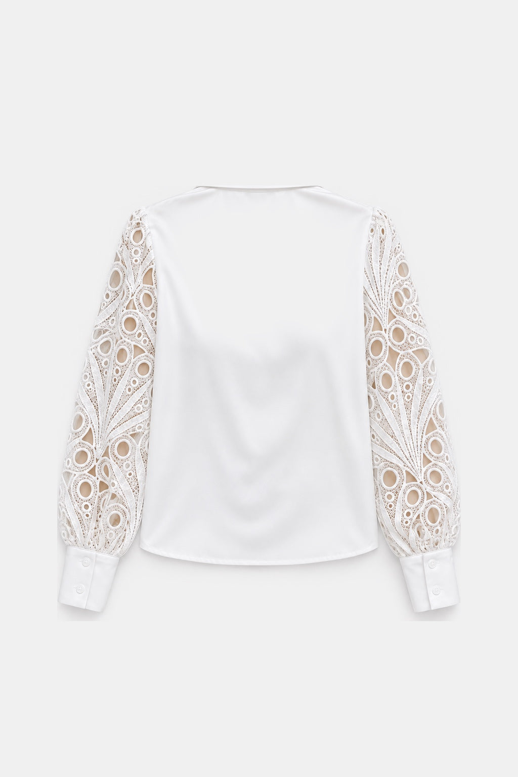 Blouse Manches Dentelle Ajourée — Blanc — produit dos