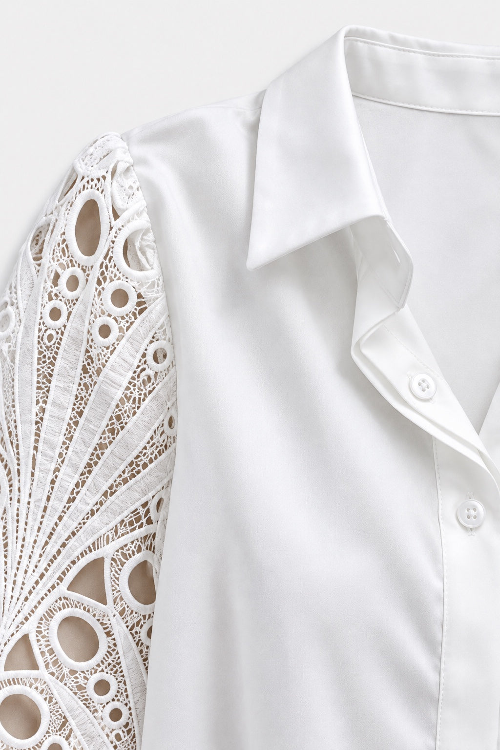 Blouse Manches Dentelle Ajourée — Blanc — détail