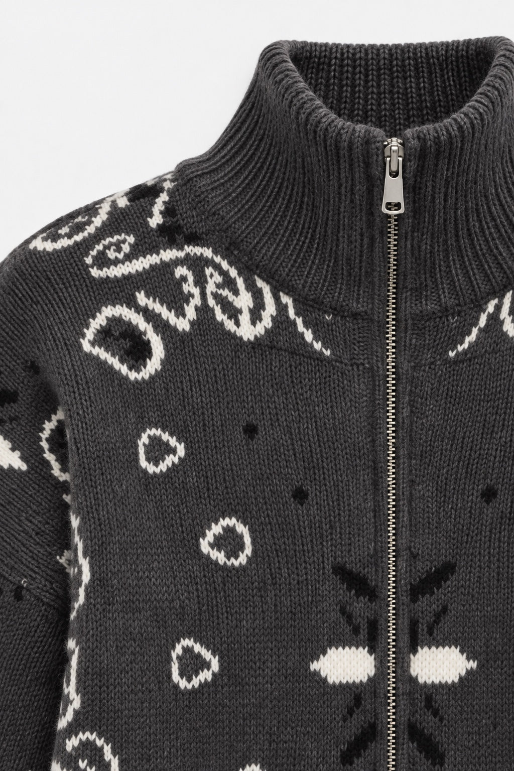 Gilet Zippé Jacquard Col Montant — Anthracite — détail