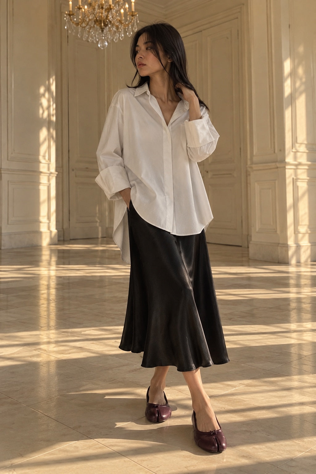 Ballerines Tabi Plissées — Bordeaux — porté