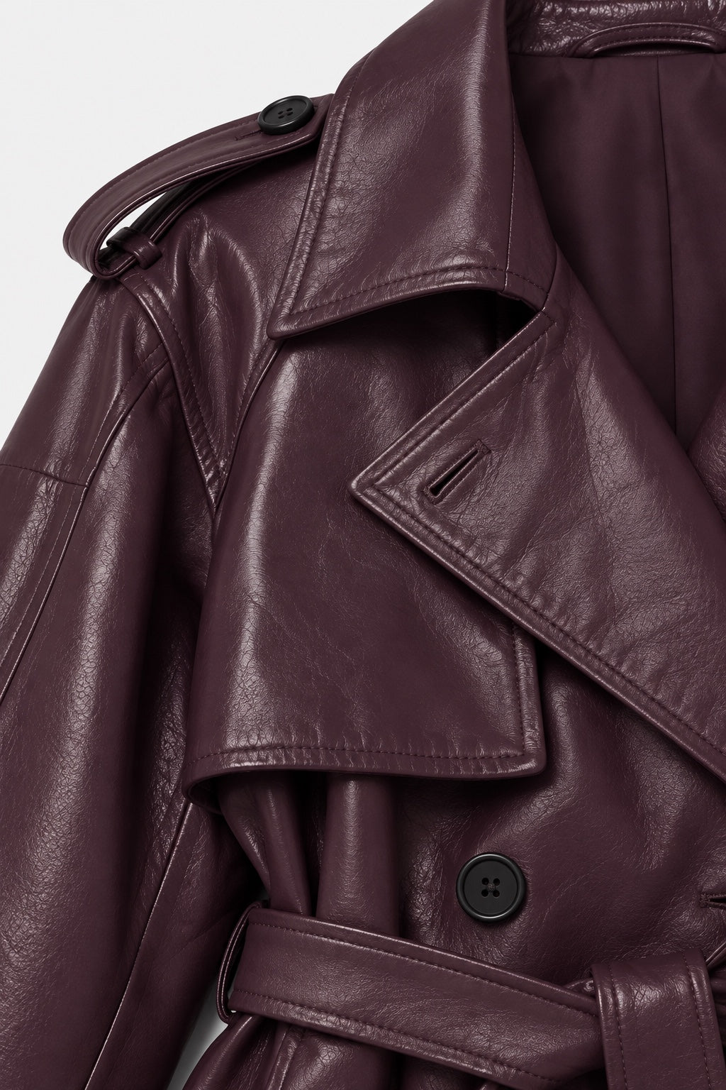 Trench Long Effet Cuir — Prune — détail