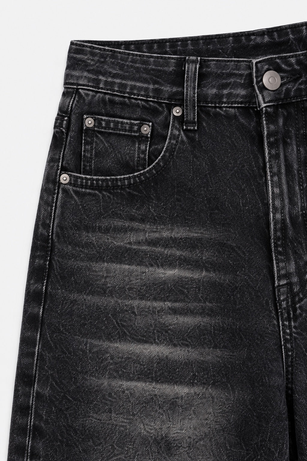 Jean Droit Taille Haute — Noir délavé — détail