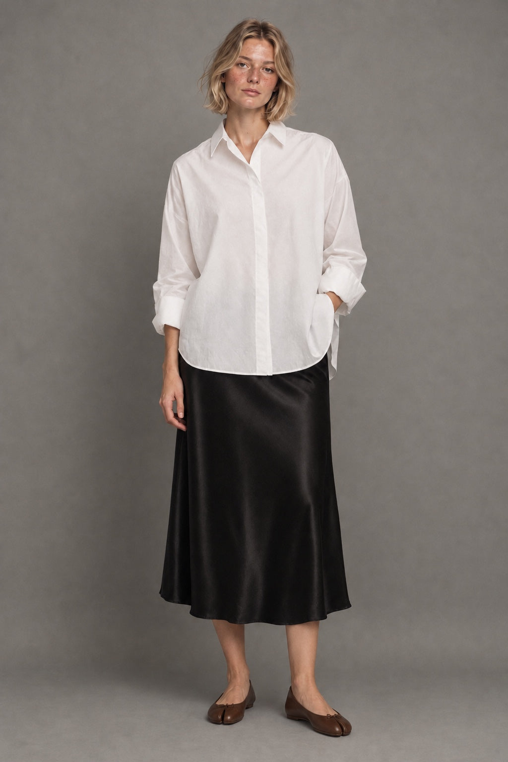 Ballerines Tabi Cuir Souple — Marron — porté